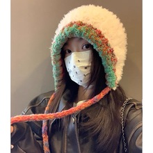 手工大头围毛绒针织帽显脸小帽子女韩版毛线帽保暖护耳帽可斜挎帽