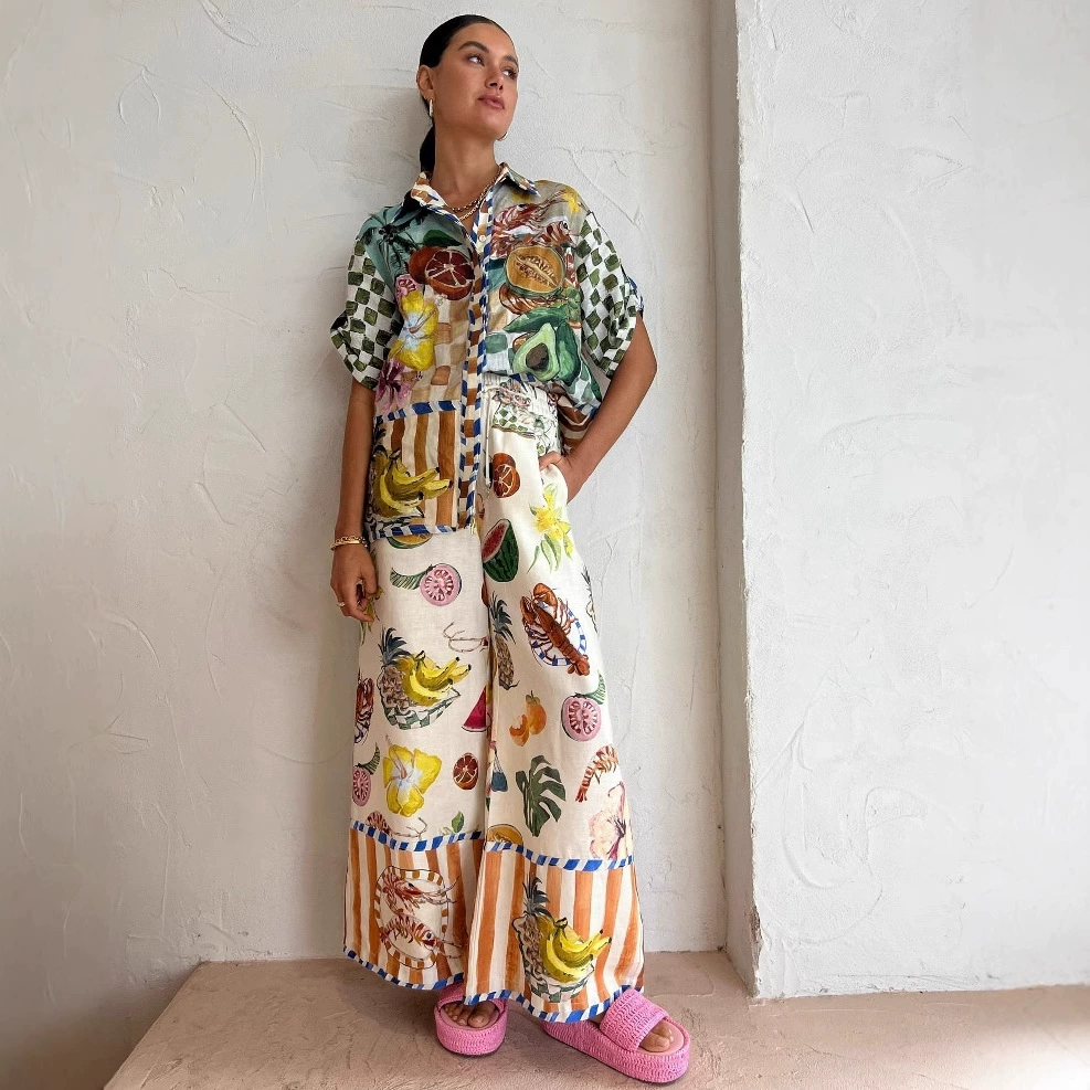 Европейская и американская мода повседневная печать из двух частей