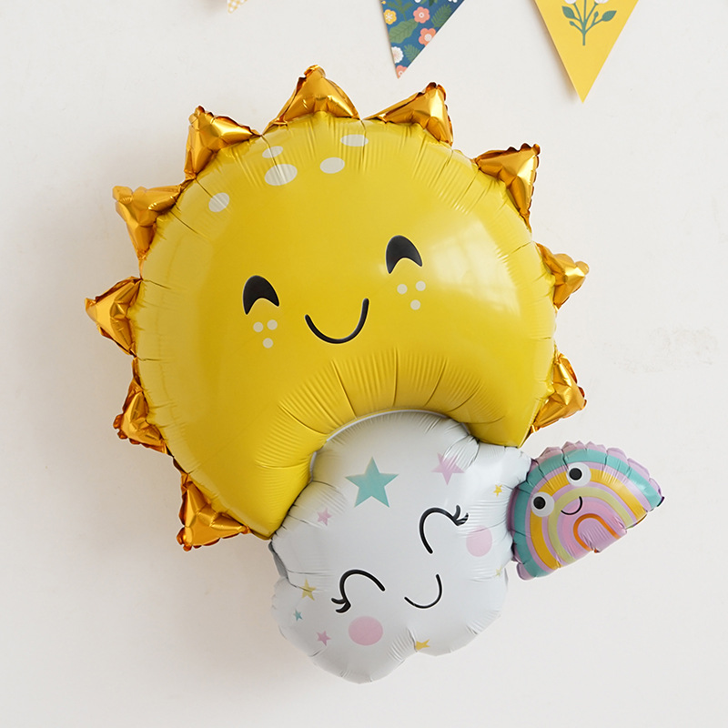 Back To School New Year Decorations Smiling Faces White Clouds Tassels Aluminum Foil Balloons Smiling Sun Children's Birthday Party Backgrounds_voghion.com