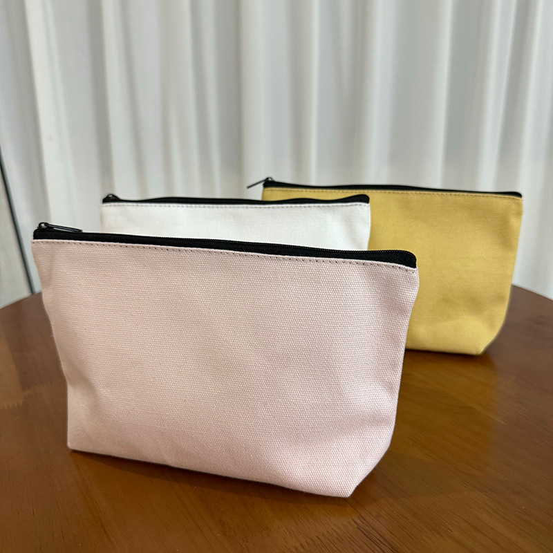 Solid Color Cosmetic Bag Portable Zipper Cosmetic Bag Travel Storage Bag Student Stationery Canvas Bag DIY Printable Logo