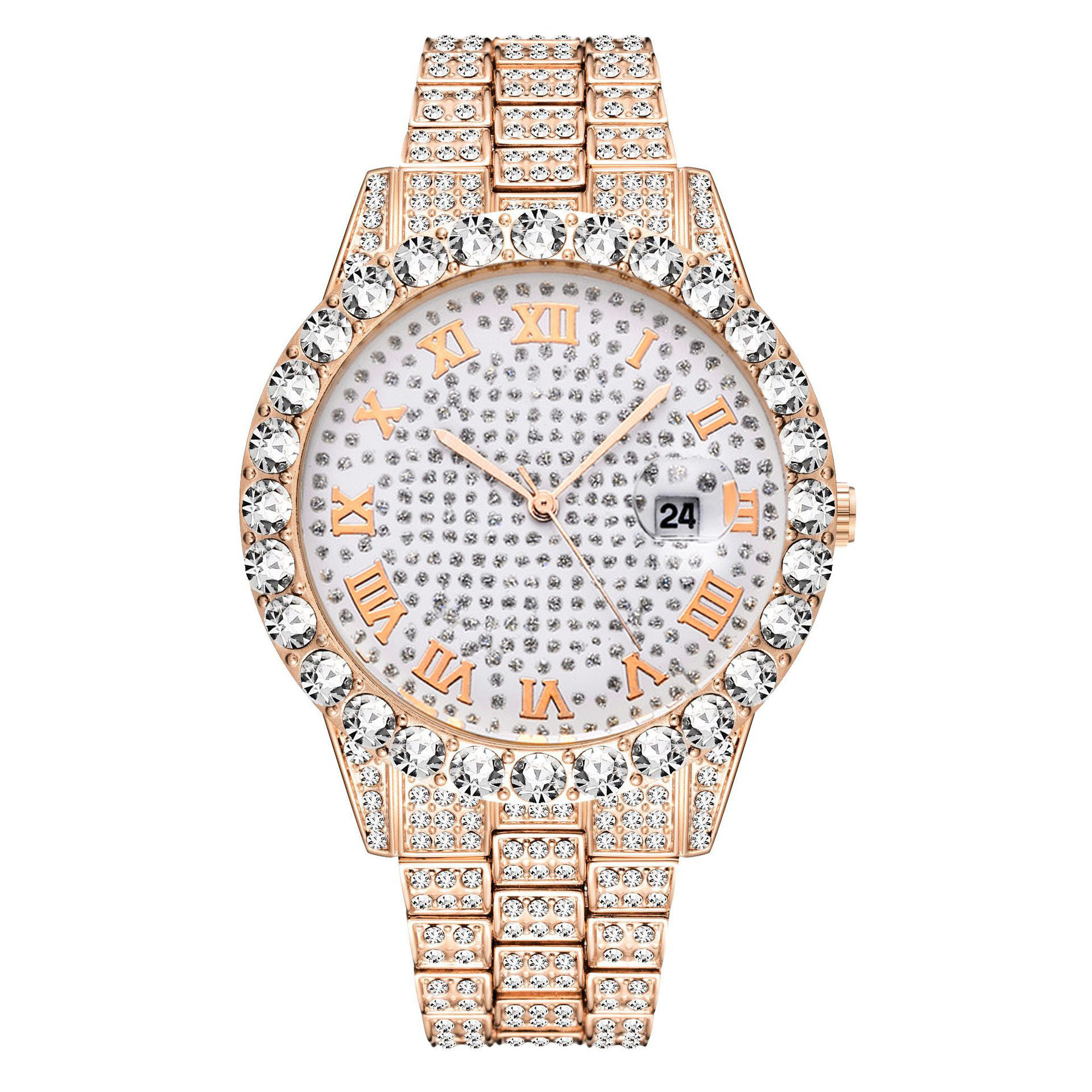 Correa de acero estrellada de hip hop reloj correa de acero para mujer estudiante femenina estilo coreano diamante incrustado gran dial reloj de cuarzo no mecánico
