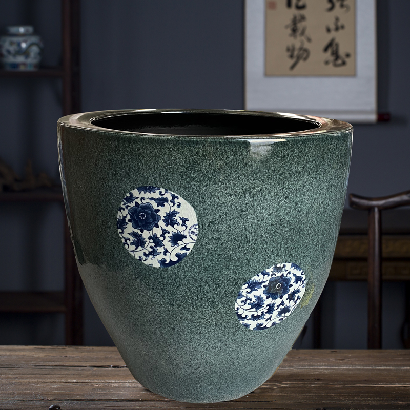 대형 파란색과 흰색 녹색 유약 직경 55 높이 53