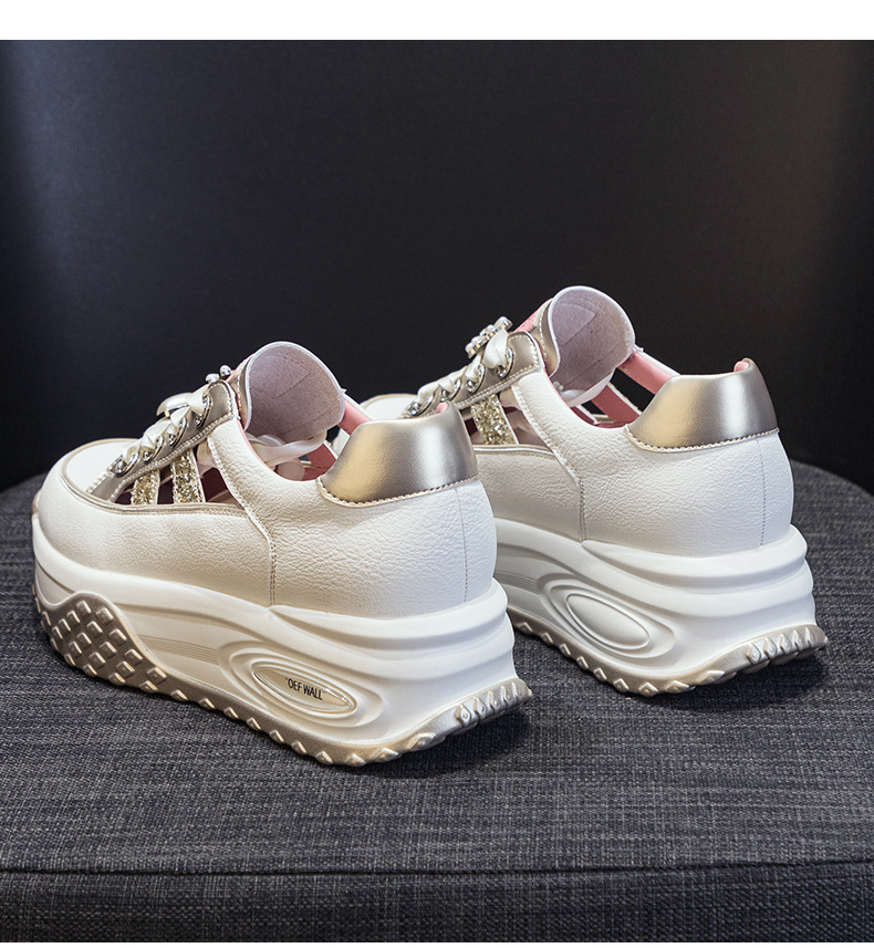 Giày sneaker nữ chunky đế dày da rỗng mùa hè 2025 tăng chiều cao — M2583 màu vàng kim, M2583 màu bạc chi tiết 13