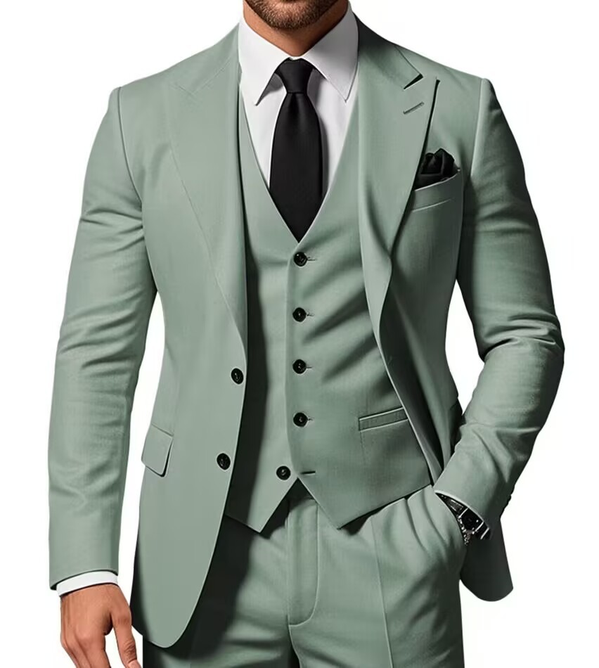 Nuevo traje de hombre traje de tres piezas casual de negocios banquete de baile traje delgado vestido de playa de boda