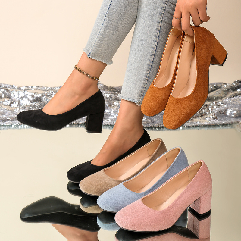 2025 New Style Pink Chunky Heel Pointed Toe Women's Shoes, Korean Version Versatile Professional Commuting High Heels, Cross-Border Foreign Trade Model 2025 New Style Pink Chunky Heel Pointed Toe Women's Shoes, Korean Version Versatile Professional Commuting High Heels, Cross-Border Foreign Trade Model