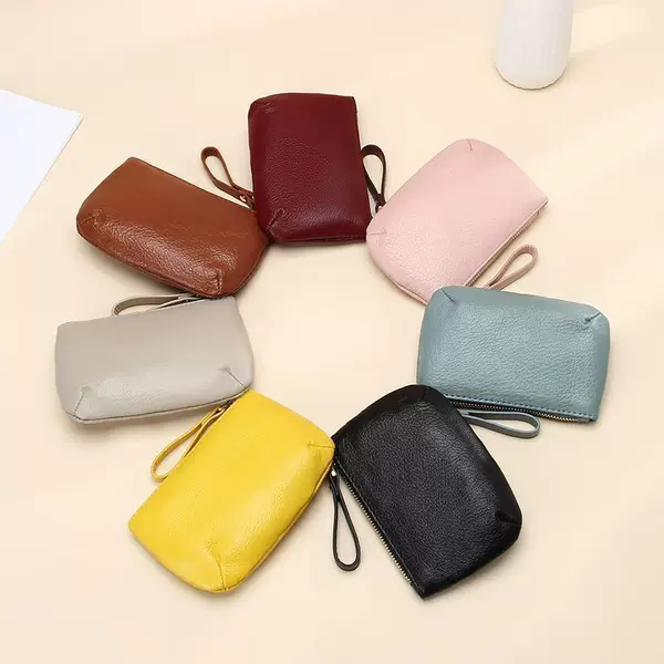 New Zipper Small Wallet Simple Portable Keychain Coin Bag Natural Drop Real Soft Leather Coin Purse