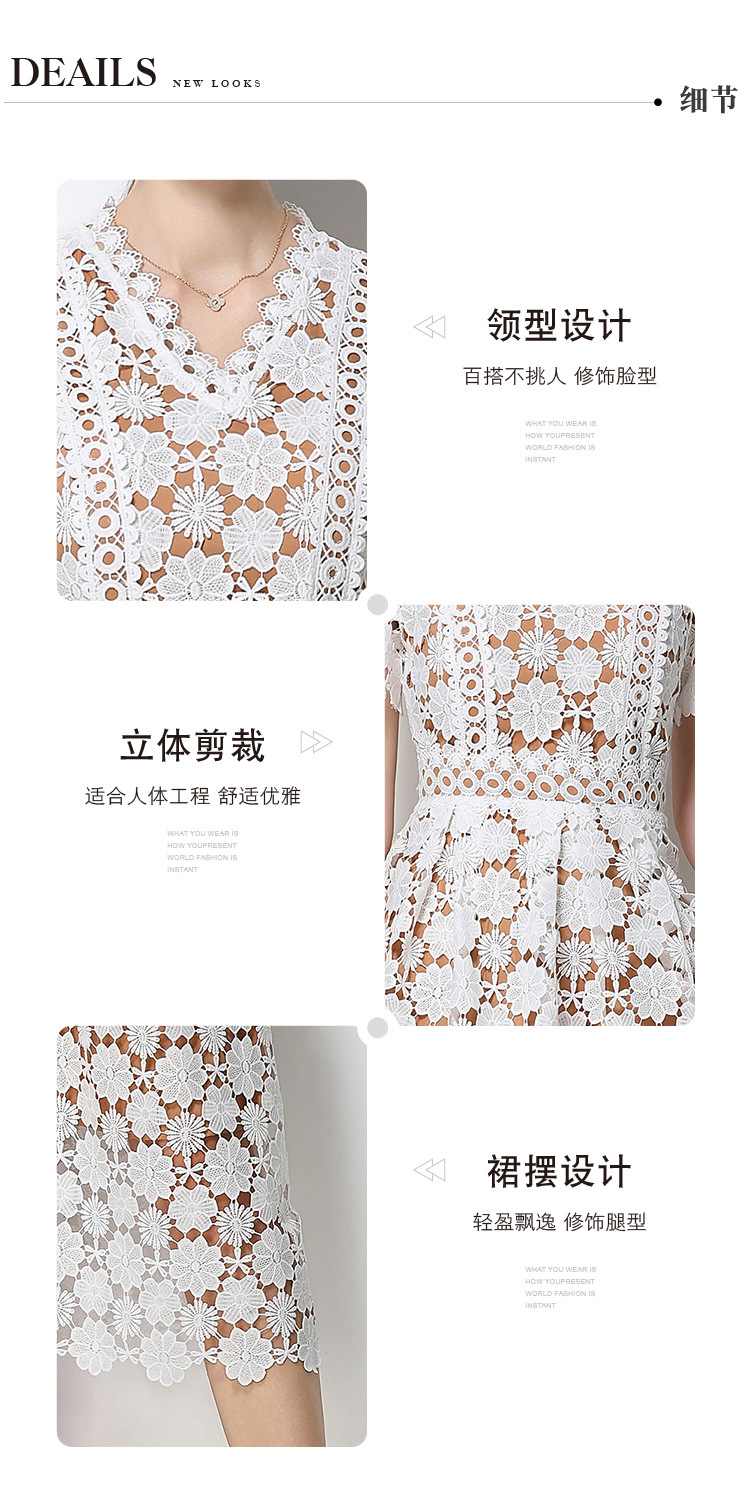 Đầm maxi nữ cổ V ren thắt eo tay ngắn họa tiết rỗng — màu đen, Rượu vang đỏ, màu hồng đậm, màu trắng chi tiết 77