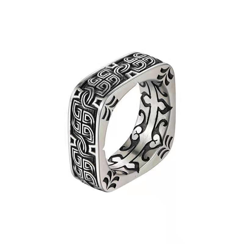 Herrenring Quadratisch Vintage - Einzigartiger Schmuck Schwarz_voghion.com