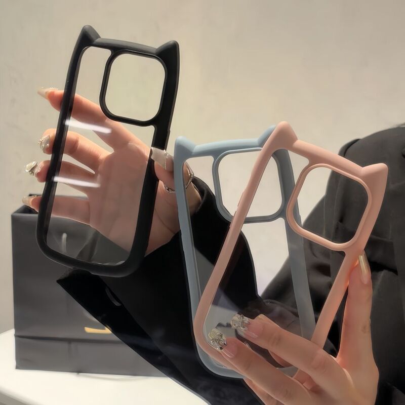 Ins stereo cat ears Apple 16/14Promax phone case iPhone13/12/15 cute x/xr transparent