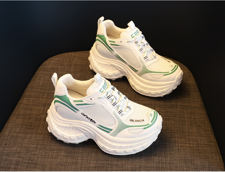 Giày sneaker nữ chunky đế dày lưới thoáng khí, tăng chiều cao bên trong — Xanh lá cây nhạtcolor chi tiết 5