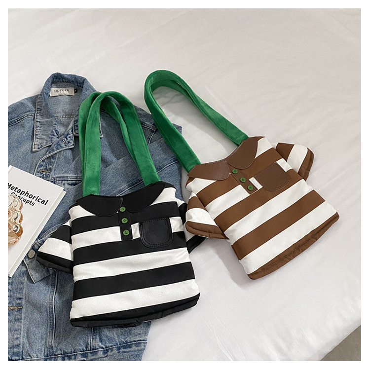 Women's Medium Spring&summer Canvas Stripe Cute Square Magnetic Buckle Handbag display picture 4