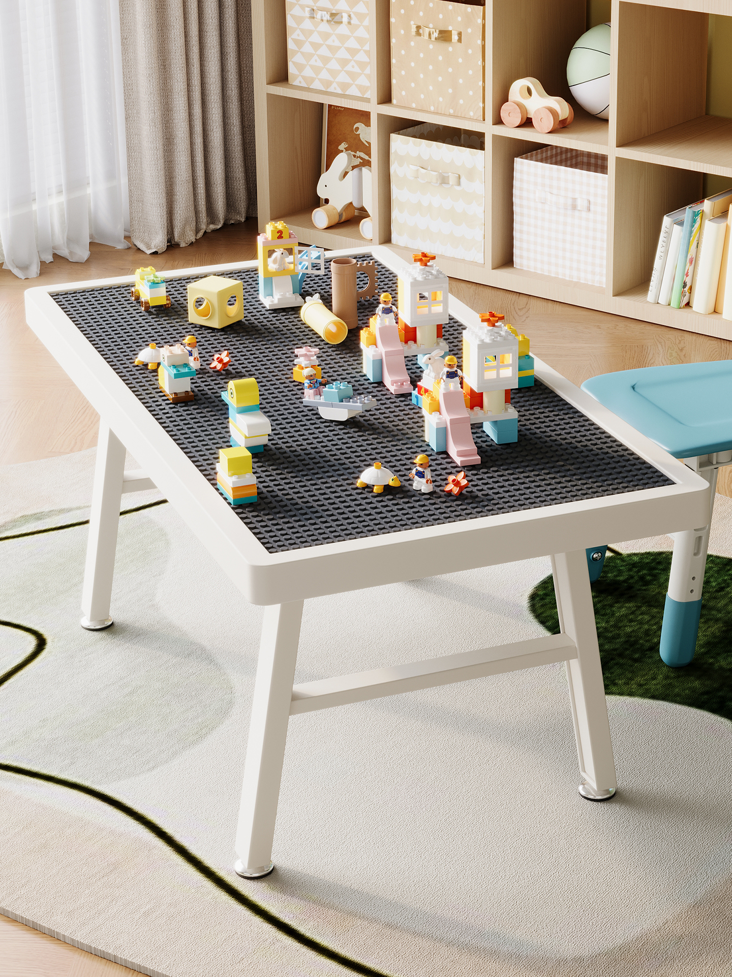 ✅ Building Block Table for Children, Adjustable Height, Multifunctional, Large Particle Assembly, Iron Toy Table for Boys and Girls