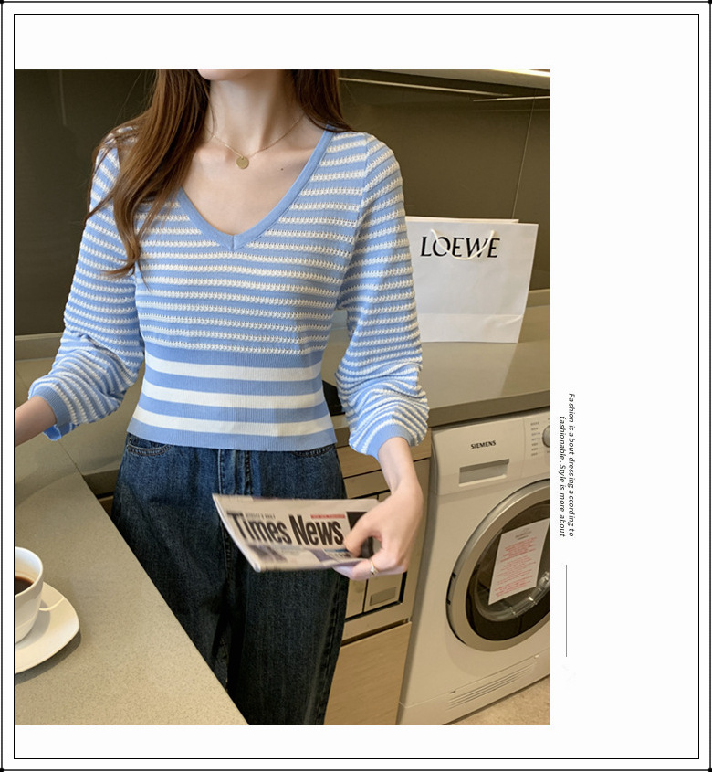 Nuevas prendas de punto para mujer nuevo suéter de estilo chino que toca fondo jersey de rayas horizontales estilo hermana real superior otoño e invierno mujer de gama alta image 10