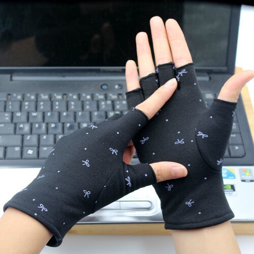 Winter and Autumn Fleece Lined Warm Gloves Half-Finger with Two-Finger Touchscreen for Women Students Writing, Finger-Revealing for Work