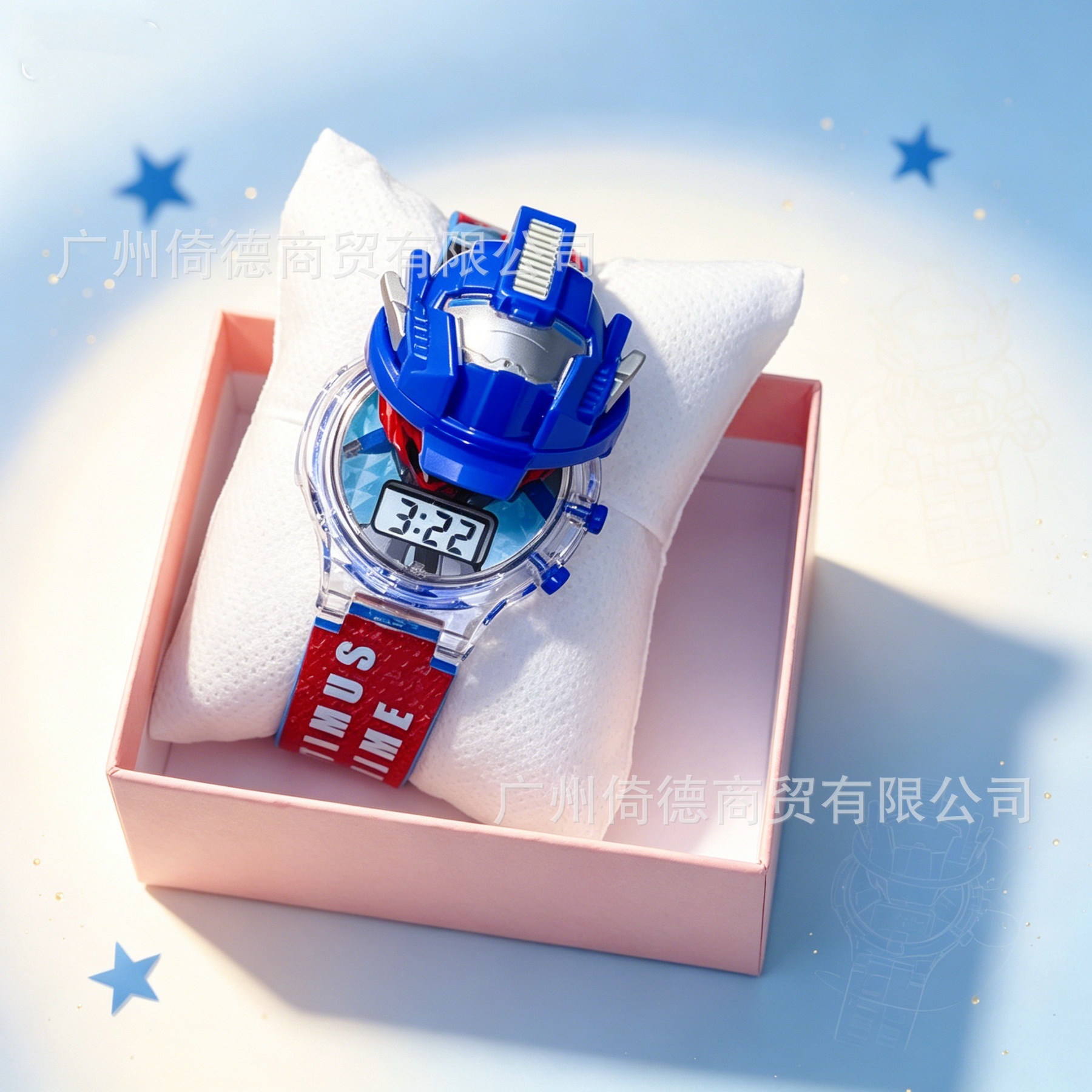 Синий набор Optimus Prime с откидной крышкой, 2 предмета (с подсветкой и музыкой): часы + коробка