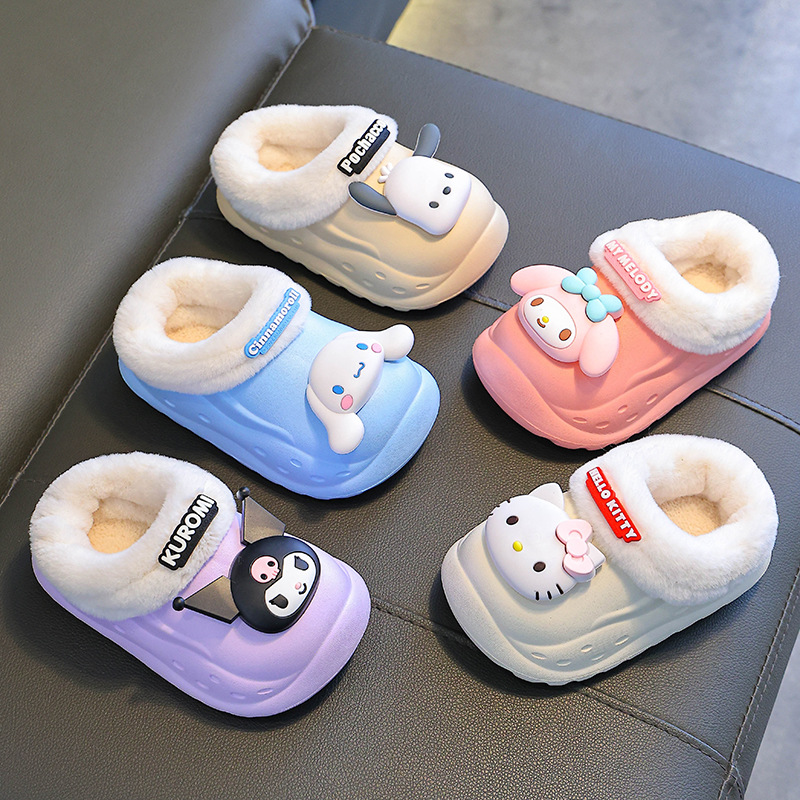 Sanliou zapatillas de algodón para niñas de invierno cálidas de lana para niños EVA estanque Lomi bolsas caseras de zapatos de algodón de talón