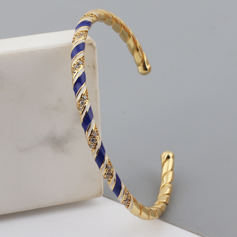 Fashion Waves Copper Bangle Inlay Zircon Copper Bracelets