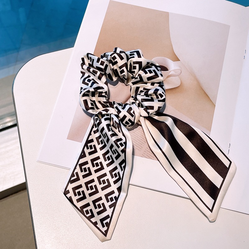 Fashion New Letter Printing Double-sided Striped Bow Ribbon Hair Scrunchies display picture 5