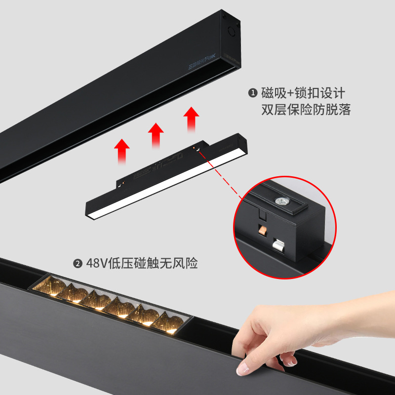 Three Heroes Aurora Magnetic Track LED Spotlight Embedded Home Living Room Concealed Track Light Surface Mount No Pendant