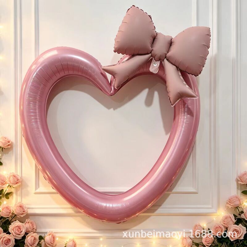 Pink Photo Frame, Love Heart, Valentine's Day, Wedding, Bow, Background Wall, Photo Balloon, Girl's Birthday Party Balloon