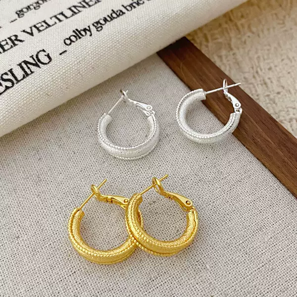 Copper-plated real gold European and American niche metal matte plain hoop earrings with a high-end feel, new fashionable versatile earrings for women