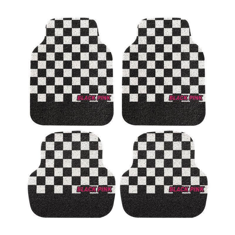 Cross-Border Temu Black and White Checkered Silk Circle Floor Mats for Cars, Dust-Proof, Wear-Resistant, Dirt-Resistant and Easy to Care For, Four-Piece Set of Floor Mats