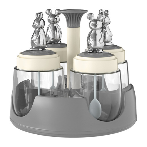 Rotating seasoning box set rabbit seasoning jar kitchen storage salt shaker sealed moisture-proof household seasoning box glass bottle