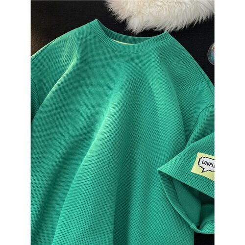 Waffles Men Hong Kong Style Brand Print Loose Half-Sleeve Summer Crew Neck Men's and Women's Couple's T-Shirt Short Sleeve T-Shirt