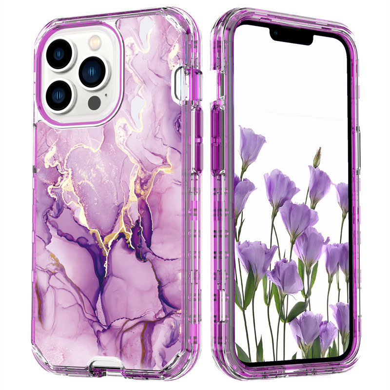 Suitable for Apple 17 Pro Max Phone Case, Electroplated Marble iPhone 16 Three-In-One Phone Case, Anti-Drop 15P