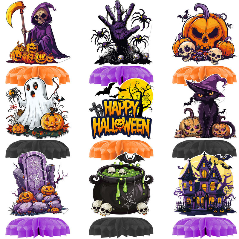 クロスボーダーハロウィンハニカムオーナメントパーティーデコレーション用品ハロウィンコウモリカボチャゴーストデスクトップハニカムテーブル|undefined
