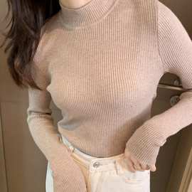 秋冬新款半高领大码套头毛衣打底衫女色百搭修身紧身针织衫线衣