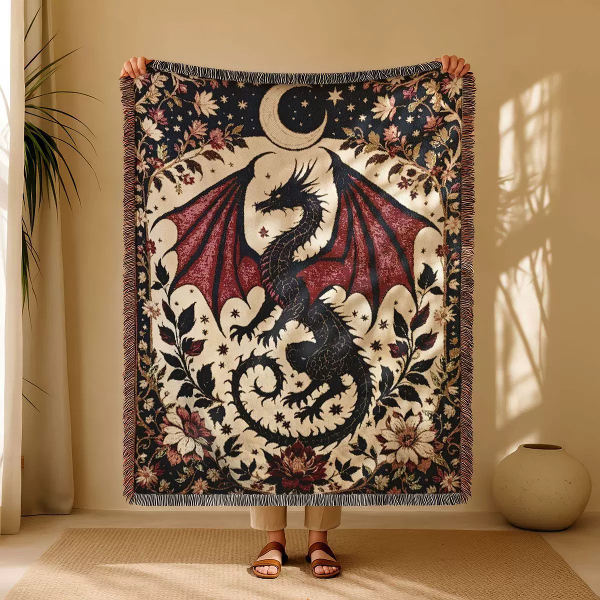 克重1KG新款红龙图毛毯秦彻挂毯波西米亚梭织提花线织毯一件代发