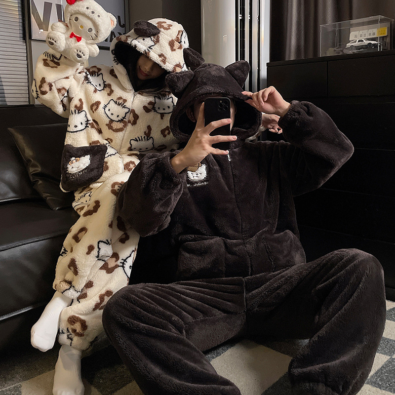 Coral Velvet Couple Pajamas for Women Autumn and Winter Flannel Fleece-Lined Thickeneding 2025 New Men's Home Clothes Can Be Worn Outside