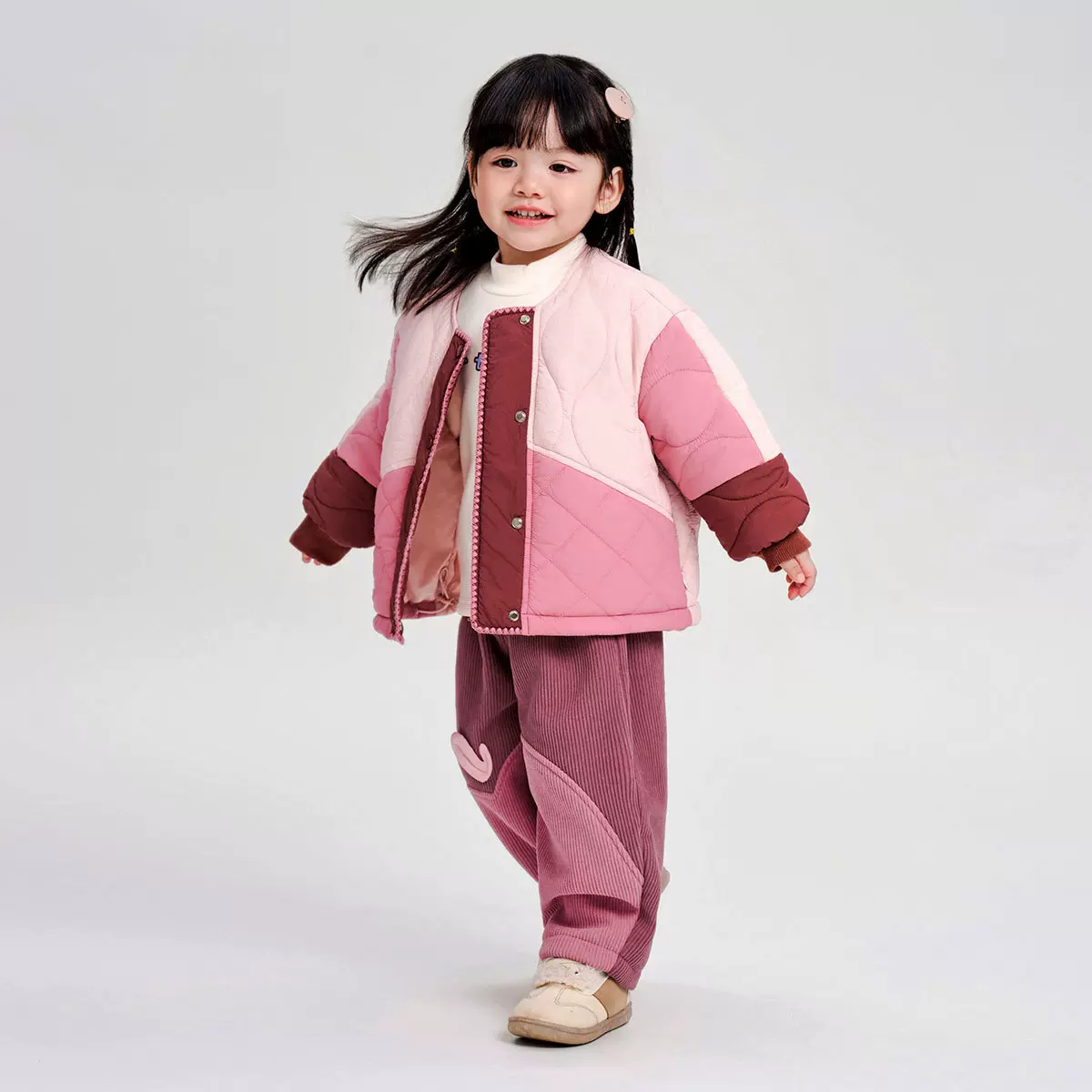 男女童甜美保暖棉服童贝童装2025年冬季新款儿童撞色休闲可爱外套