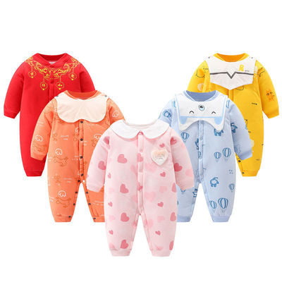 baby one-piece garment Cotton clip thickening Romper keep warm Happy New Year baby cotton-padded clothes Newborn full moon go out clothes