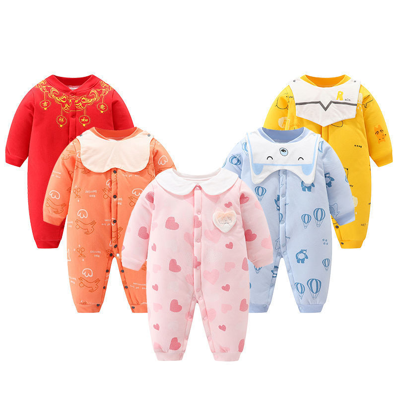 baby one-piece garment Cotton clip thickening Romper keep warm Happy New Year baby cotton-padded clothes Newborn full moon go out clothes