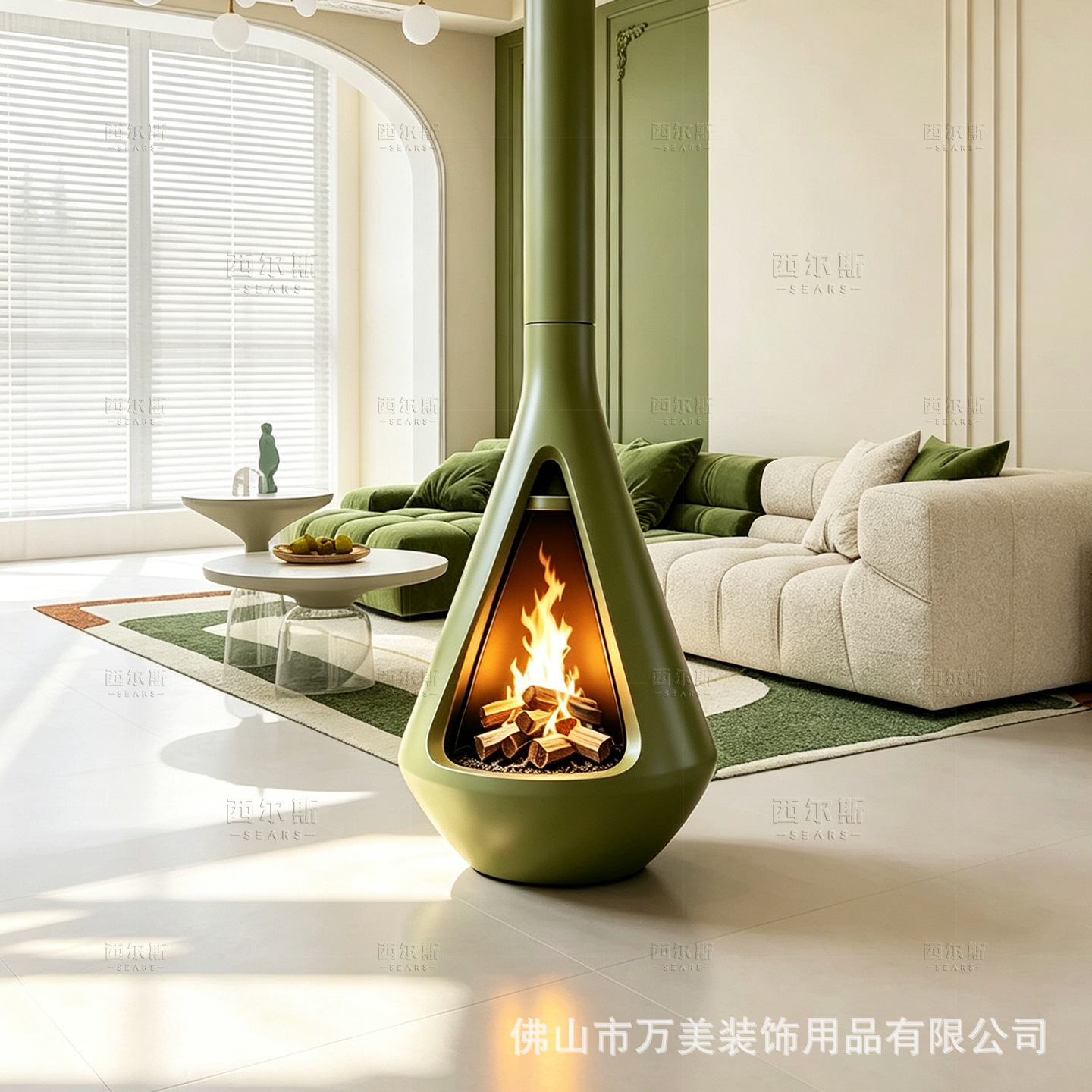 Luxury pear-shaped suspended real-fire fireplace for high-ceiling villas and large flat floors, wood-burning fireplace for watching the fire