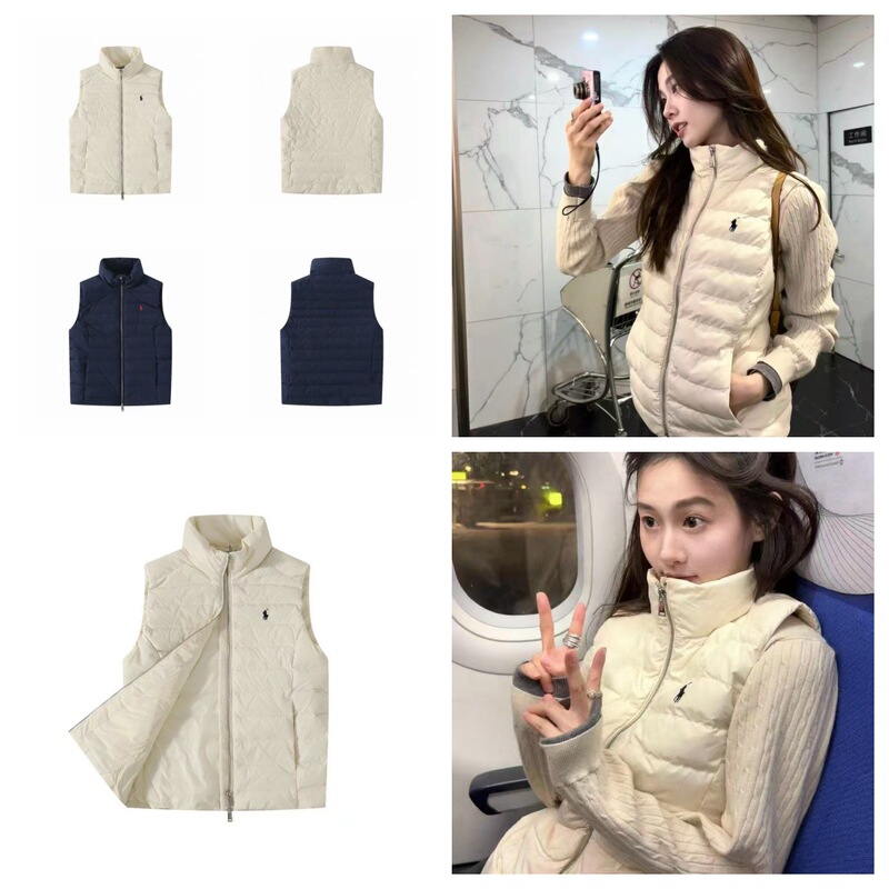 Correct high-end version of the classic RL embroidered warm stand-up collar casual versatile lightweight down vest for women Correct high-end version of the classic RL embroidered warm stand-up collar casual versatile lightweight down vest for women
