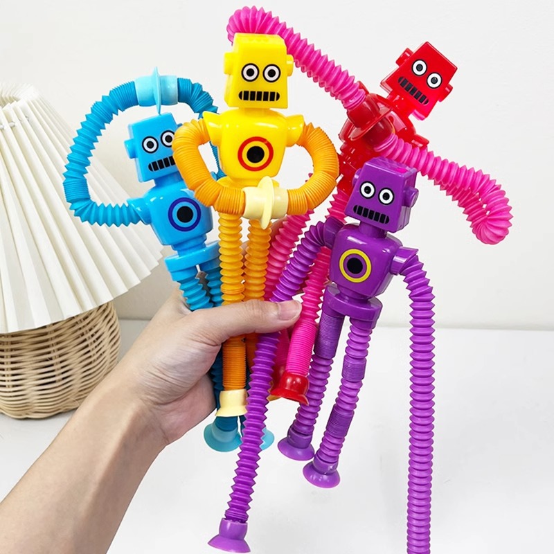 Tubo telescópico robot luminoso y cambiante para niños descomprimiendo juguetes pequeños regalos los estudiantes de jardín de infantes recompensan los regalos de cumpleaños