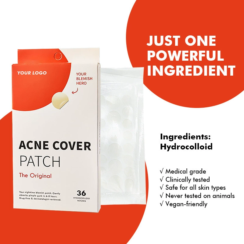Гидроколлоидные пластыри от прыщей для международной доставки, в наличии, 36 и 72 штуки, для дневного и ночного использования, невидимые, портативные, для кожи, склонной к акне, а также для устранения следов от прыщей.