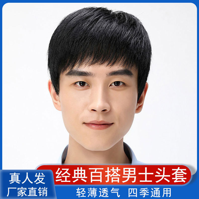 Xuchang Wig Full Hair Type Men's Wig Short Hair Real Hair Full Head Cover Natural Realistic Middle-aged and Elderly Wig Cover