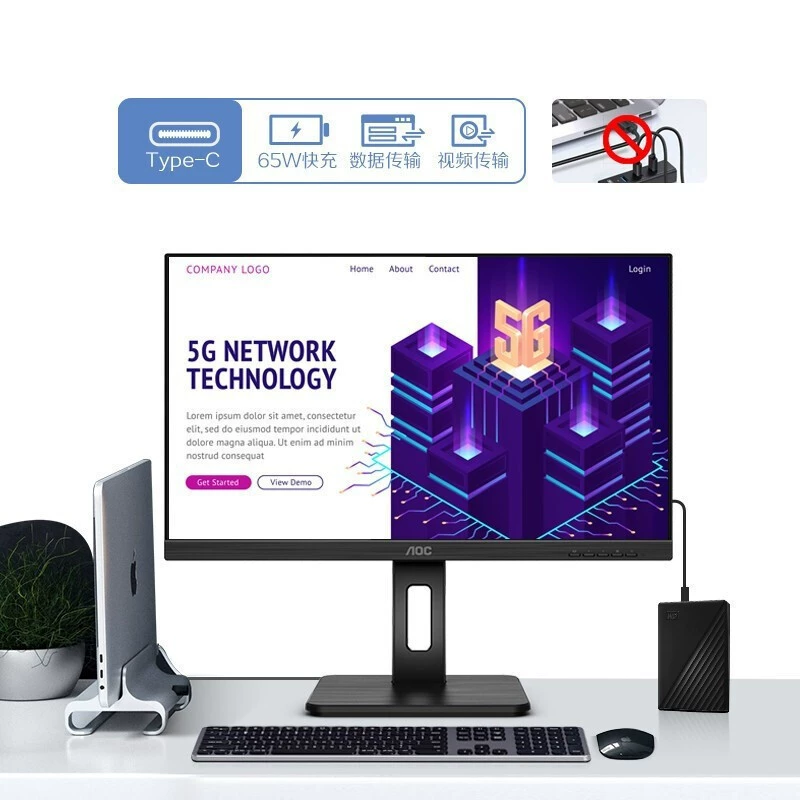 Компьютерный дисплей AOC U27P2C 4K HD IPS Type-C настенный умный ЖК-дизайн с изображением LCD