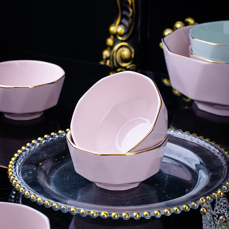 餐碗家用ins北歐金邊鑽石碗套裝創意日式陶瓷飯碗湯碗大碗泡面