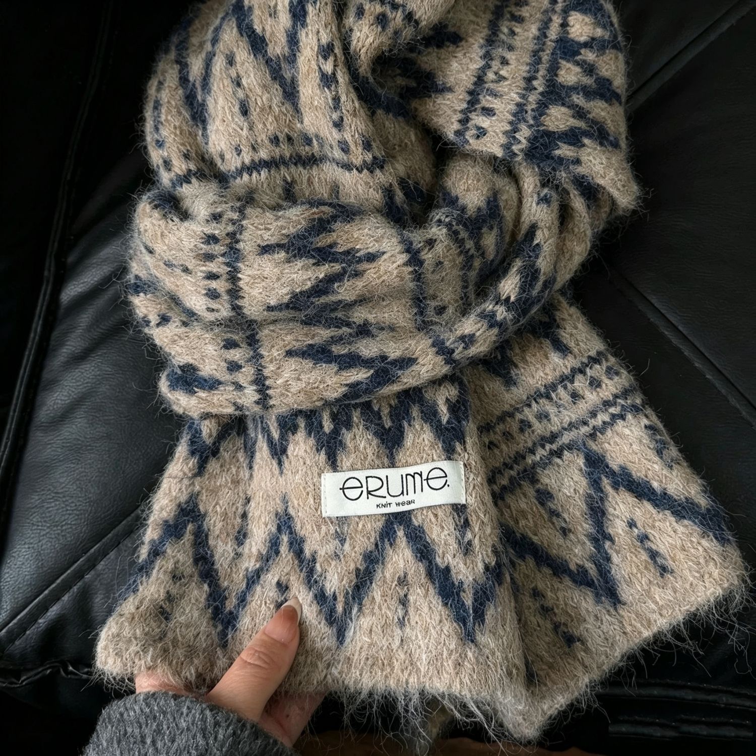 Fair Isle's new vintage jacquard knitted scarf for women, perfect for autumn and winter, creates an atmospheric look for photos and keeps you warm and protected from the cold