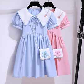 女童学院风连衣裙2025夏季洋气娃娃领公主裙夏装时髦粉色儿童裙子