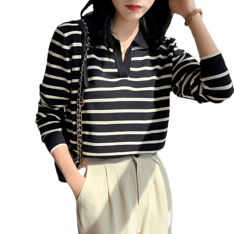 Вязаный лонгслив (NORNS GIRL) oversize, осенний пуловер в полоску, свободный крой
