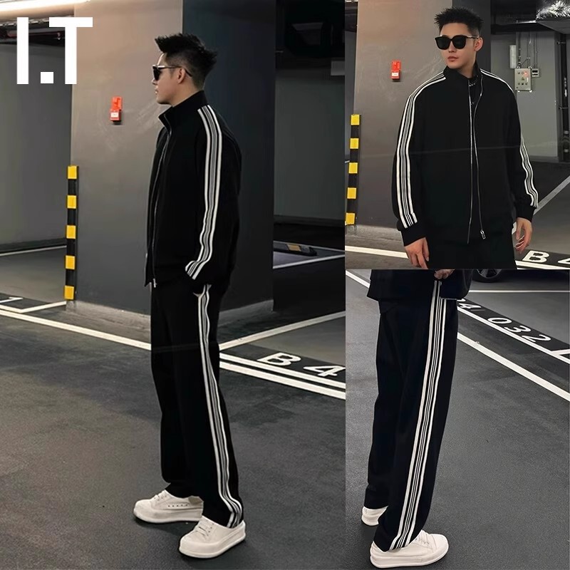 Sports Suit Men's Spring and Autumn Loose Casual Cardigan Jacket Trendy Student Handsome Complete Outfit