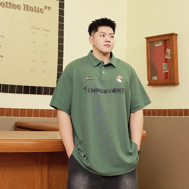 Trendy Plus-Size Men's Summer Design Printed Lapel T-Shirt for Big Guys, Loose and Oversized Short-Sleeve Polo Shirt