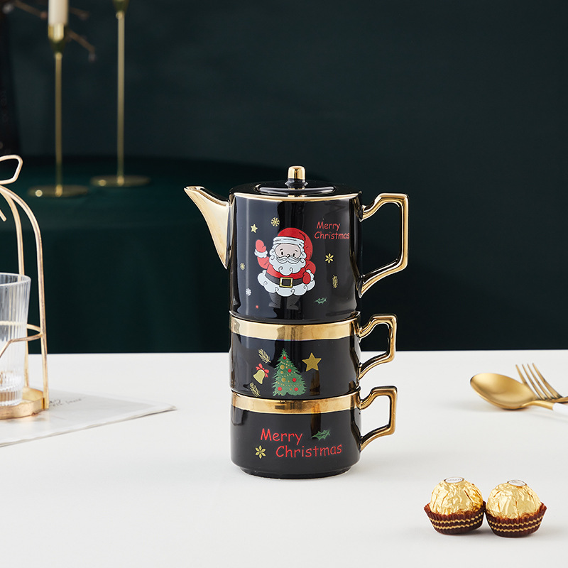 Estilo europeo del norte de cerámica tetera taza de agua conjunto Santa Claus juego de té taza de té juego de sala de estar hogar regalo