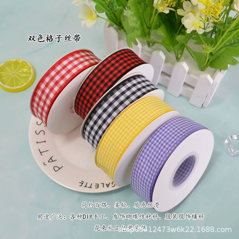 2,5 см клетчатая лента DIY лук аксессуары для волос цветочный торт подарочная упаковка аксессуары для одежды оптом